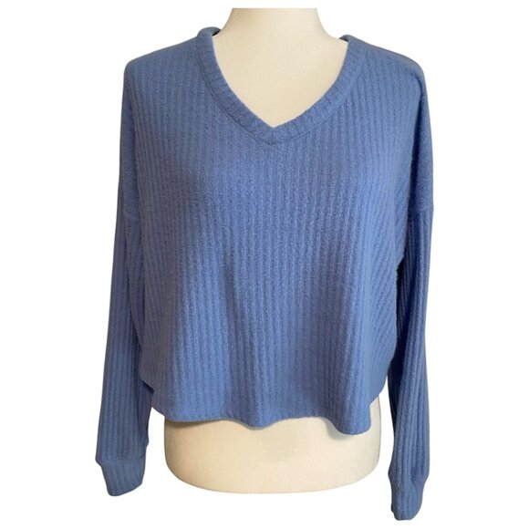 Hollister V-Neck Cropped Sweater, Baby Blue, Medium - Picture 1 of 9